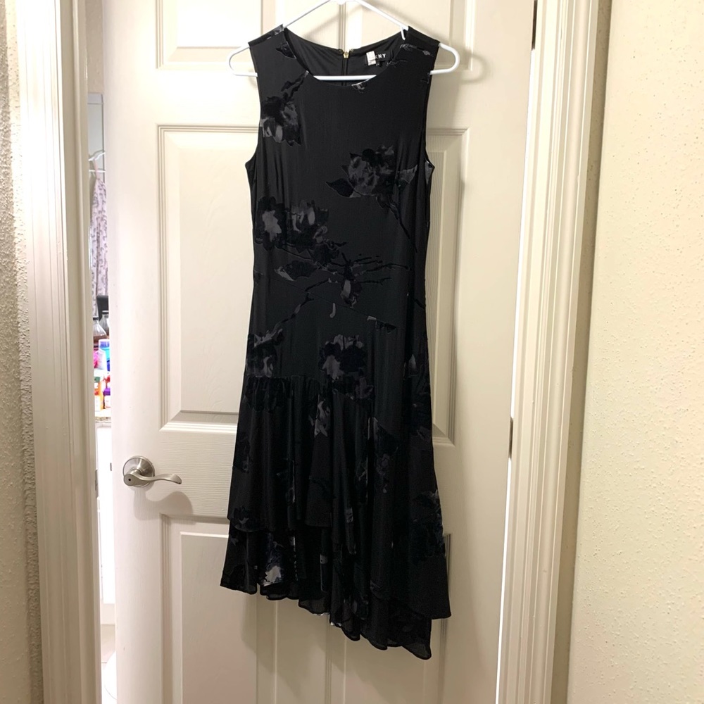 Asymmetrical Stretch Velvet Satin Black Dress Donna Karan